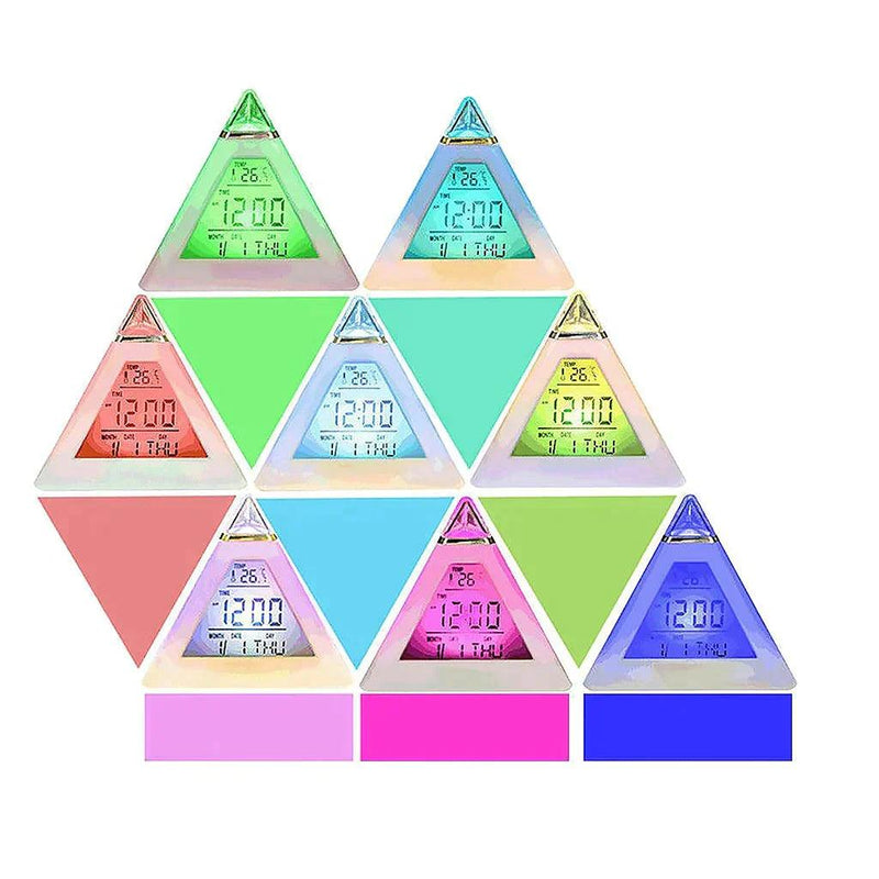 Relogio Digital Piramide De Mesa Calendario Despertador Termometro Cabeceira - Bonna-Shopp