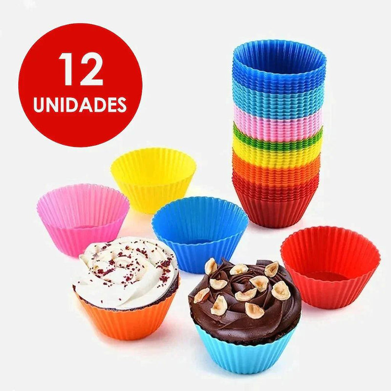 Formas Silicone Mini Cupcake Bolo Muffin Assadeira Kit Com 12 Unidades - Bonna-Shopp