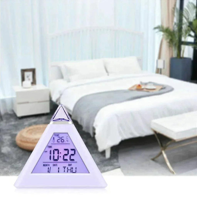 Relogio Digital Piramide De Mesa Calendario Despertador Termometro Cabeceira - Bonna-Shopp