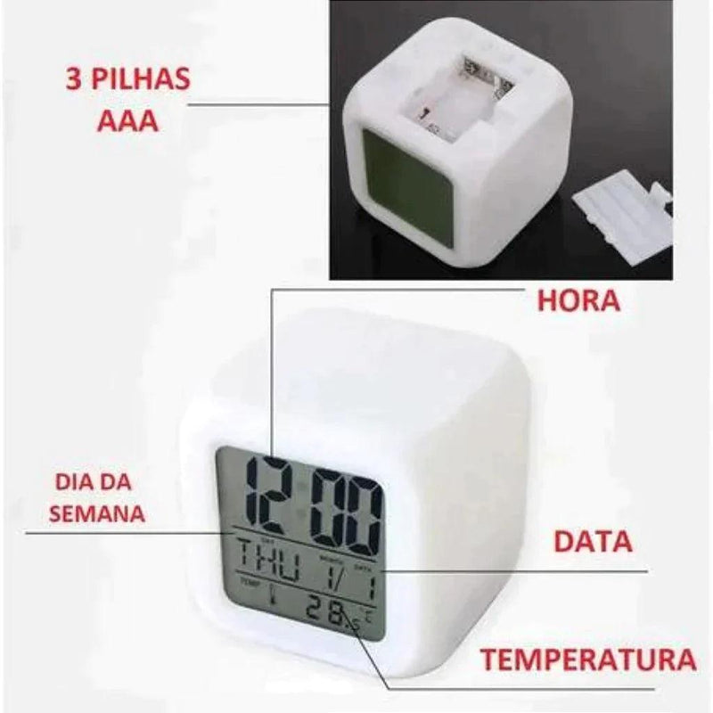 Relogio Cubo Digital Led Colorido Alarme Despertador De Cabeceira - Bonna-Shopp